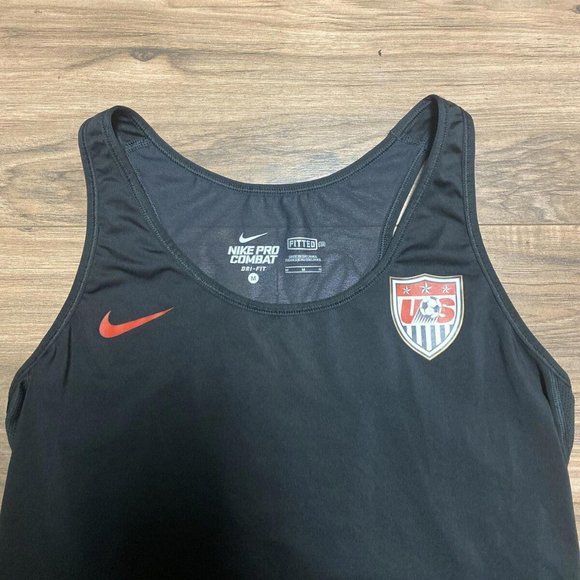 Nike Dri-Fit Pro Combat Fitted US Soccer Tank Top Women's M Black/Red Free Ship - Picture 2 of 4